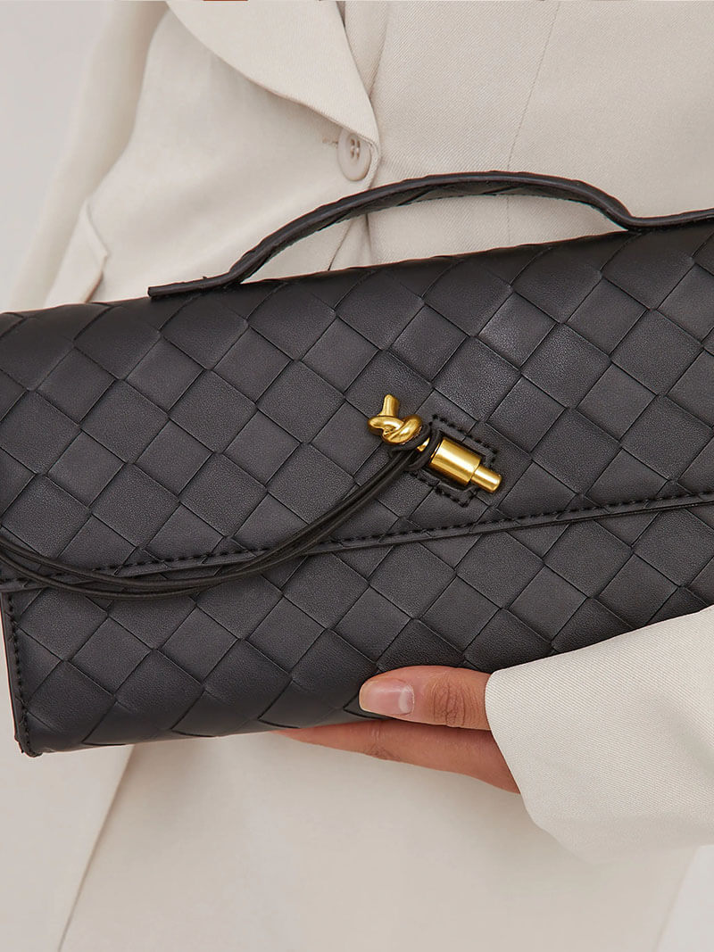 Luna - Luxe Geweven Handtas met Gouden Sluiting