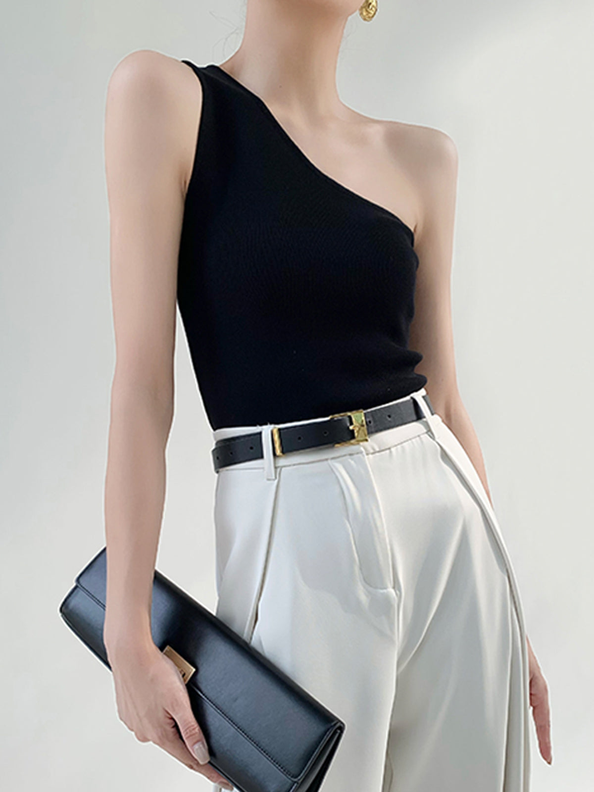 Asymmetrische Mouwloze Top in Hoogstretch Nylon voor Dames, Perfect voor de Zomer-1
