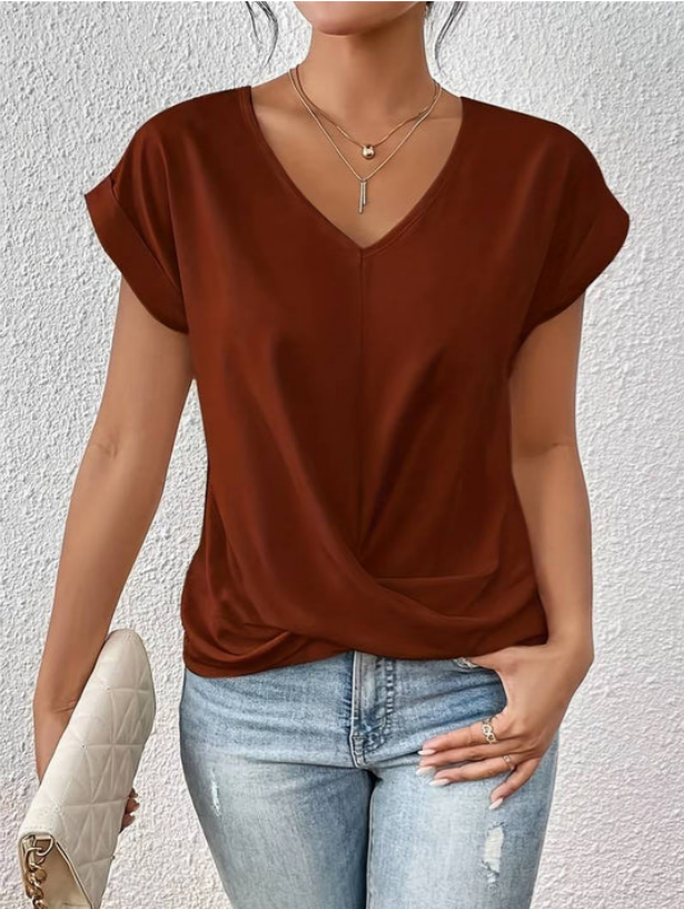 Elin - Casual Gedrapeerde V-Hals Blouse voor Dames