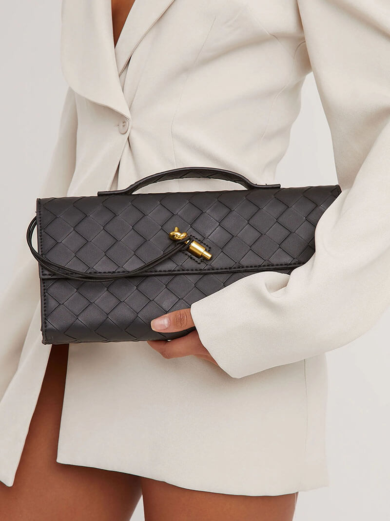 Luna - Luxe Geweven Handtas met Gouden Sluiting